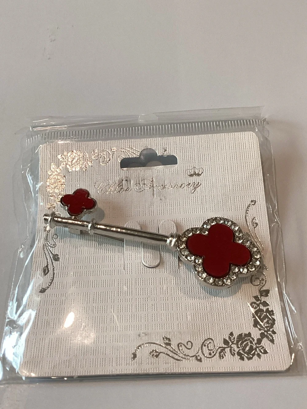Clover Hair Clips and Earrings Set - Red & Green